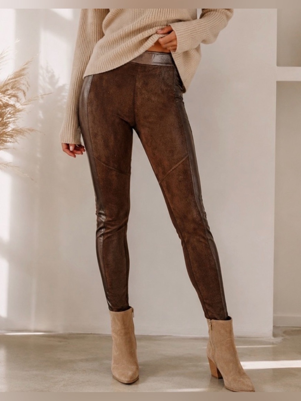 Hale Bob Faux Leather Leggings Small Brown Vegan Leather Stretch Pull On Pants